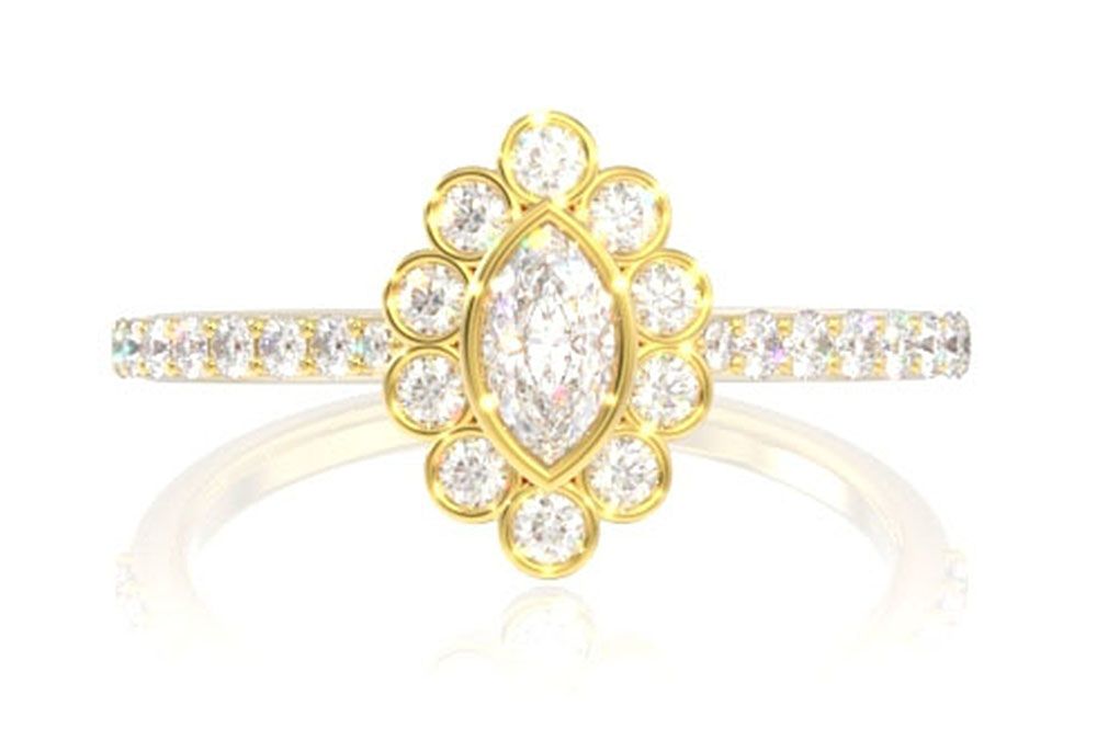 0.50CTW ANTIQUE INSPIRED MARQUISE HALO DIAMOND ENGAGEMENT RING