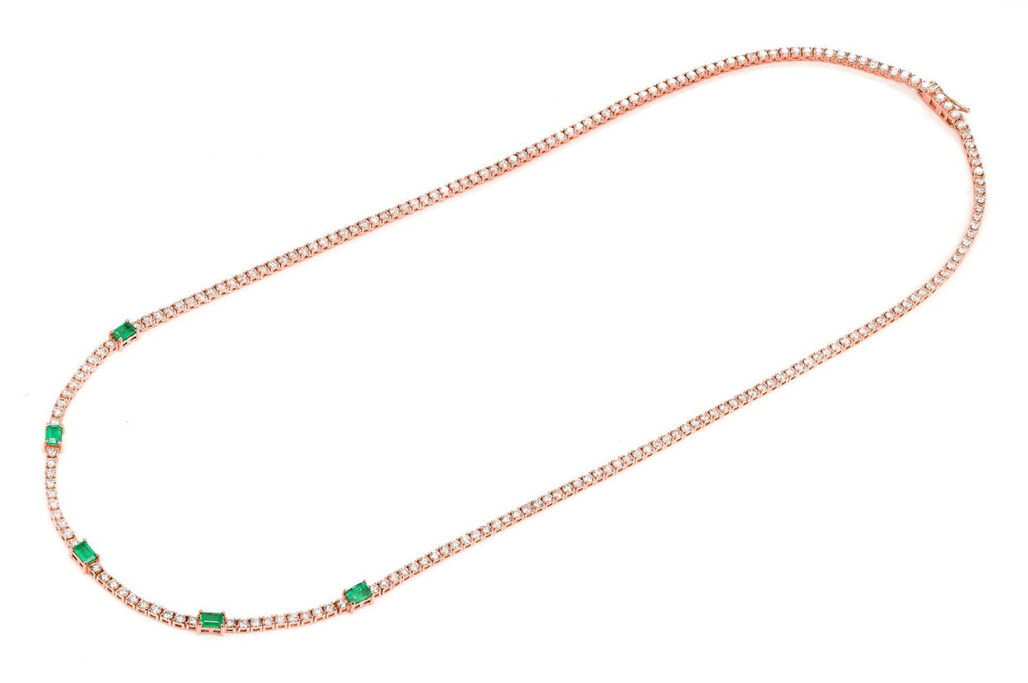 DIAMOND TENNIS NECKLACE WITH EMERALD GEMSTONES 14K SOLID GOLD 5.90CTW