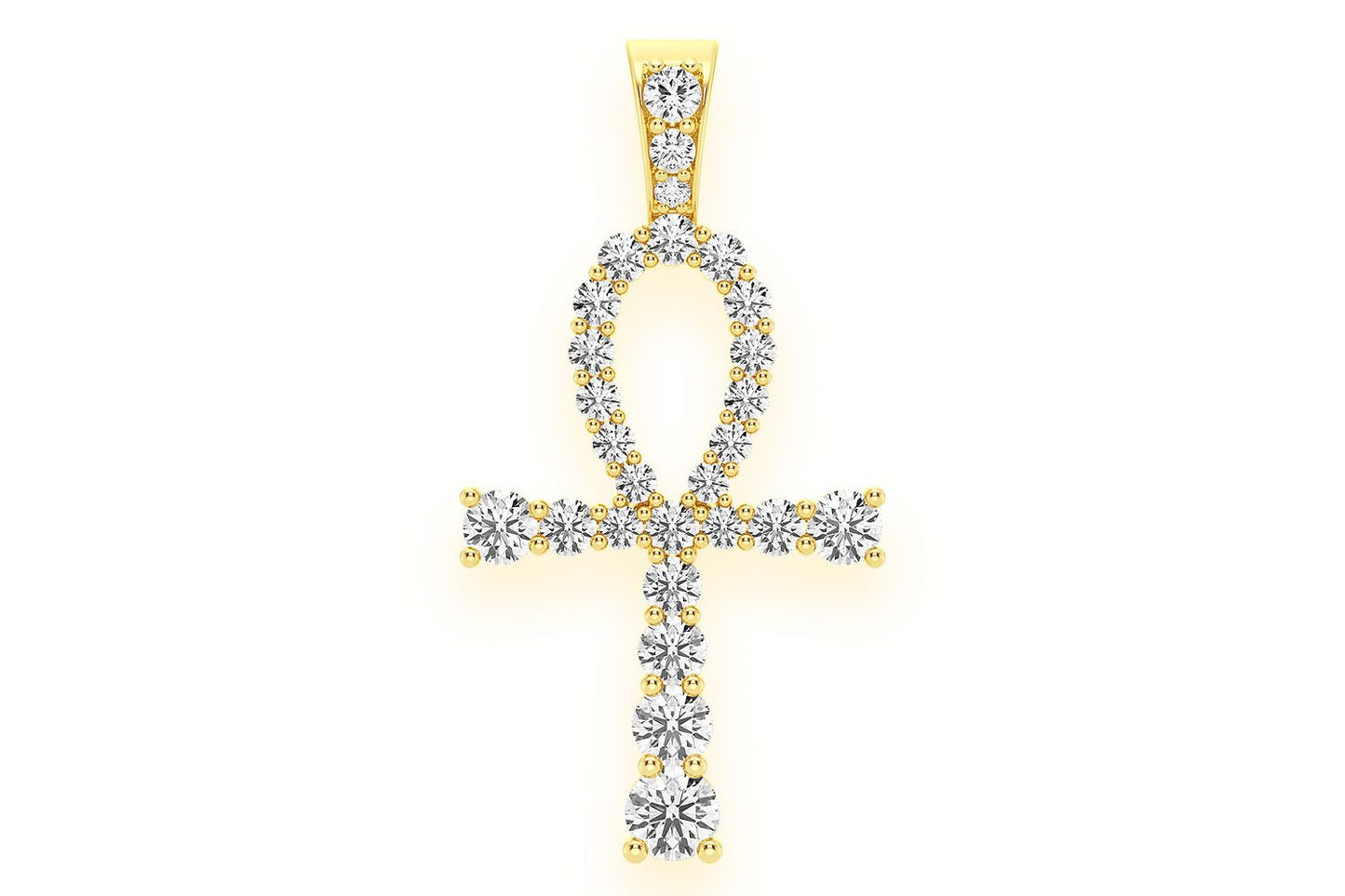 GRADUATED EGYPTIAN ANKH DIAMOND PENDANT 14K SOLID GOLD 1.50CTW