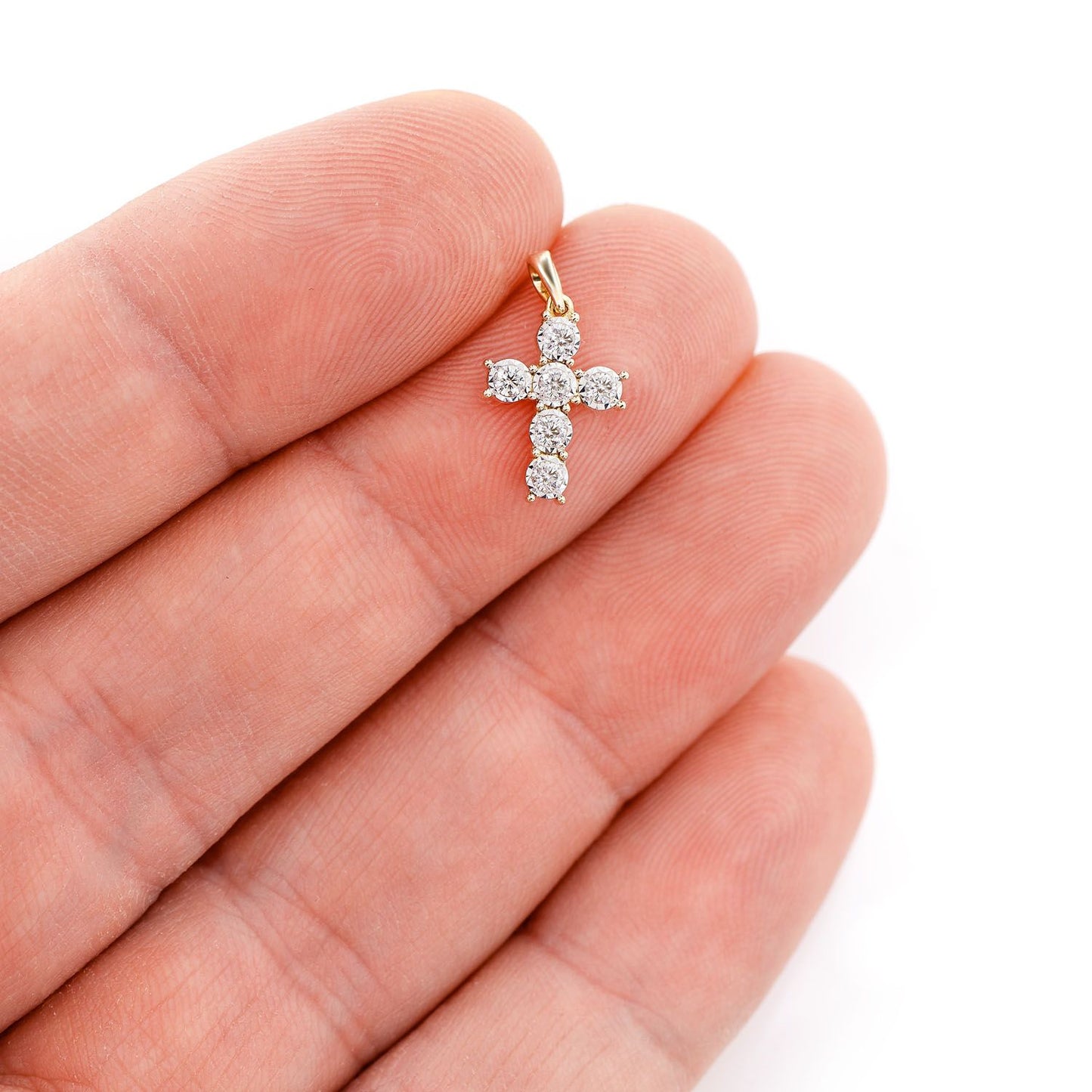 SET ȘASE PIETRE MINUNE CU CRUCE CU DIAMANTE, AUR MASIV DE 14K, 0.20CTW
