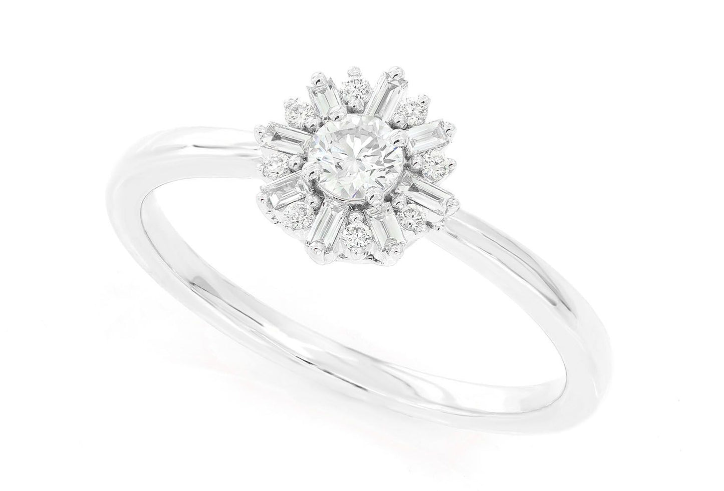 INEL ROTUND CU DIAMANTE, FORMAT BAGUETTE, AUR MASIV DE 14K, 0.35CT