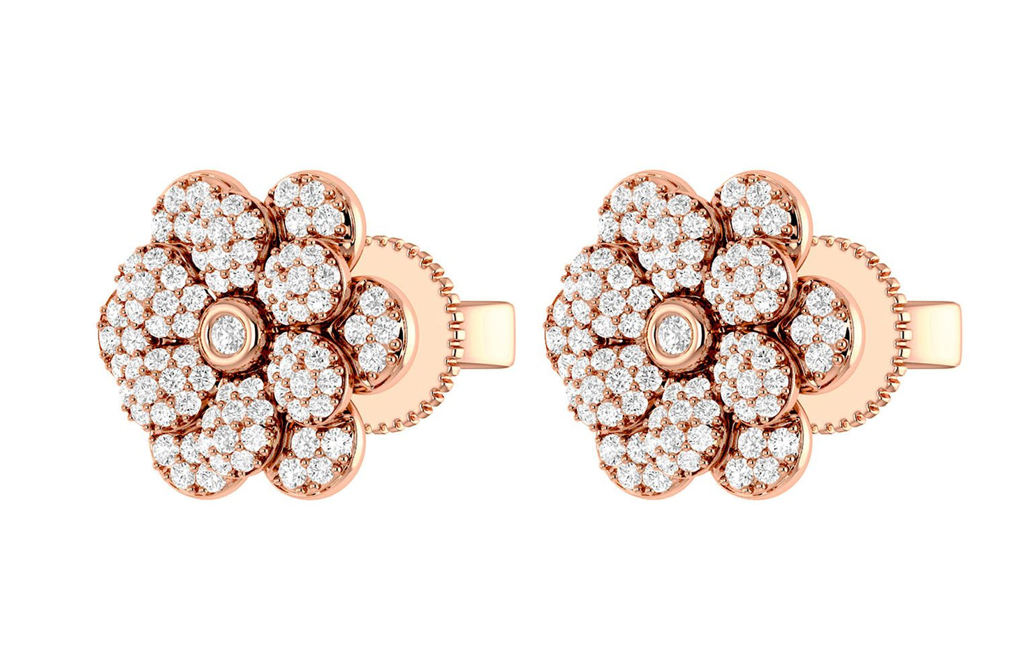 DAISY LAYERED DIAMOND STUD EARRINGS 14K SOLID GOLD 0.50CTW