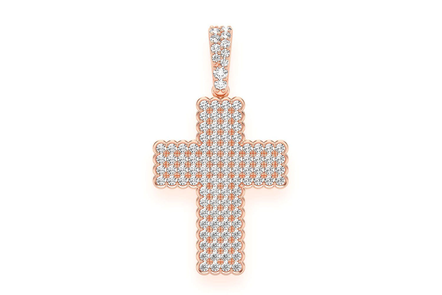 BEZEL BORDER CROSS DIAMOND PENDANT 14K SOLID GOLD .90CTW
