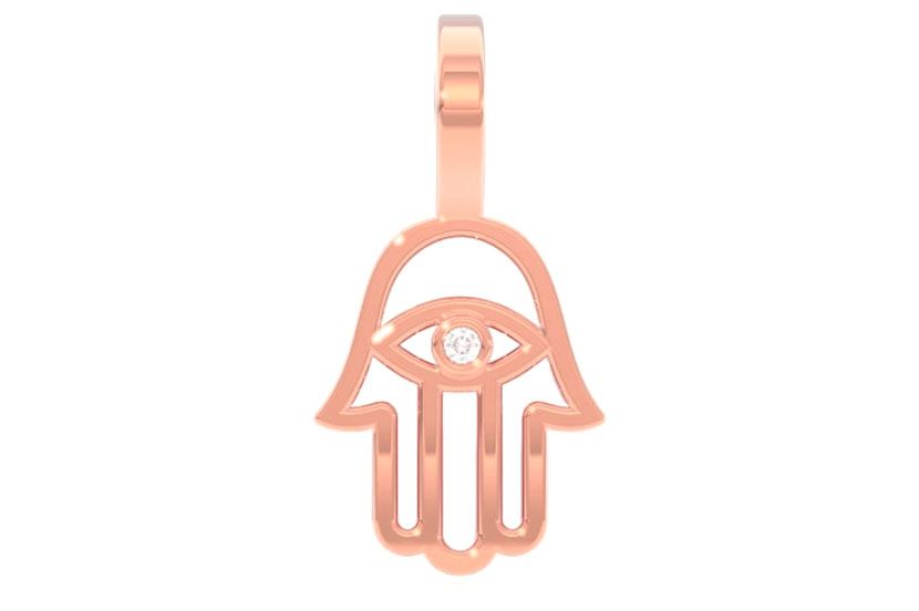 OPEN HAMSA DIAMOND PENDANT 14K SOLID GOLD 0.02CTW
