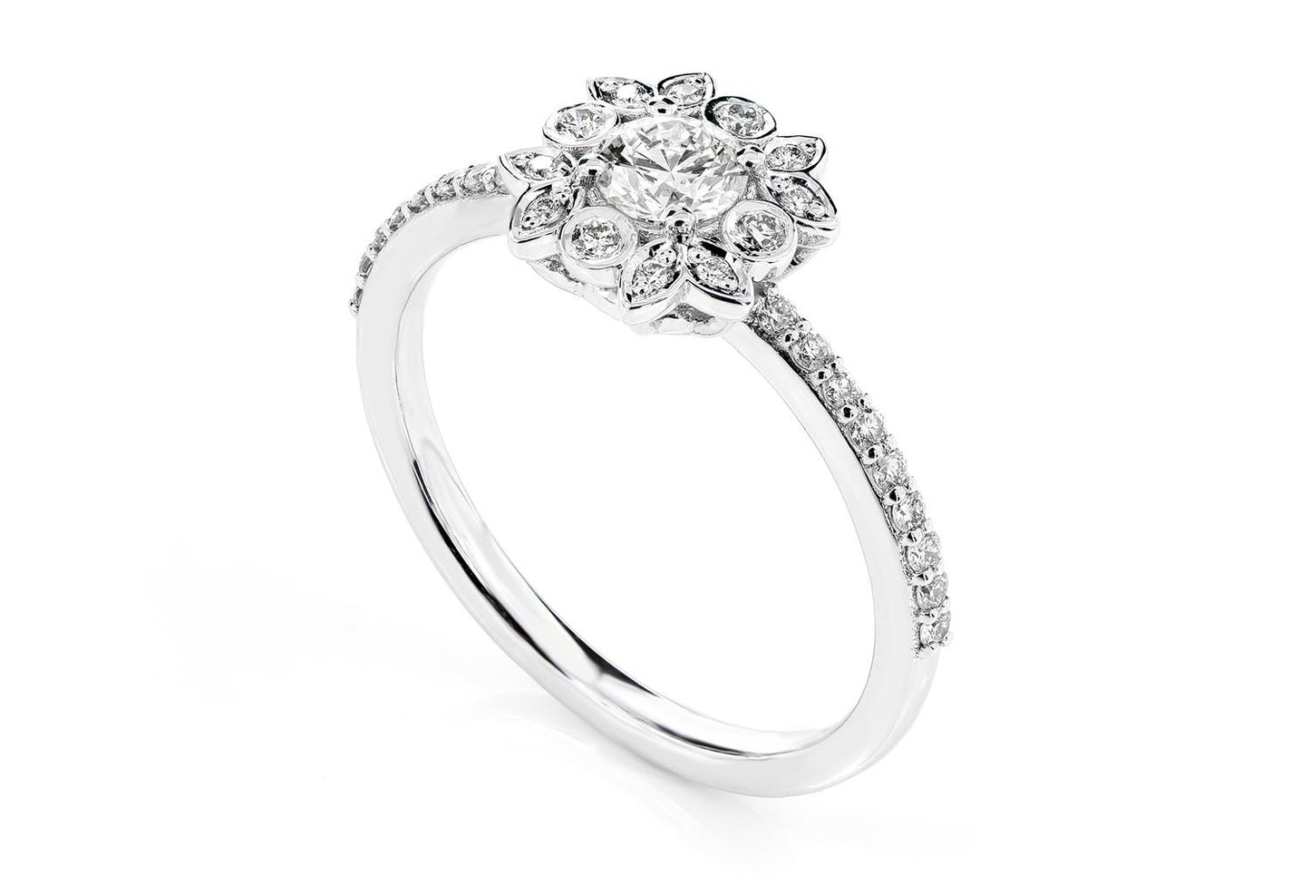 0.50CTW ANTIQUE HALO DIAMOND ENGAGEMENT RING - 14K SOLID GOLD