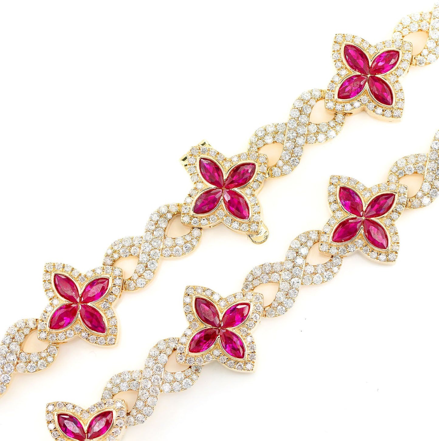 RUBY DIAMOND MARQUISE FLOWER INFINITY LINK NECKLACE SOLID GOLD 33.75CTW