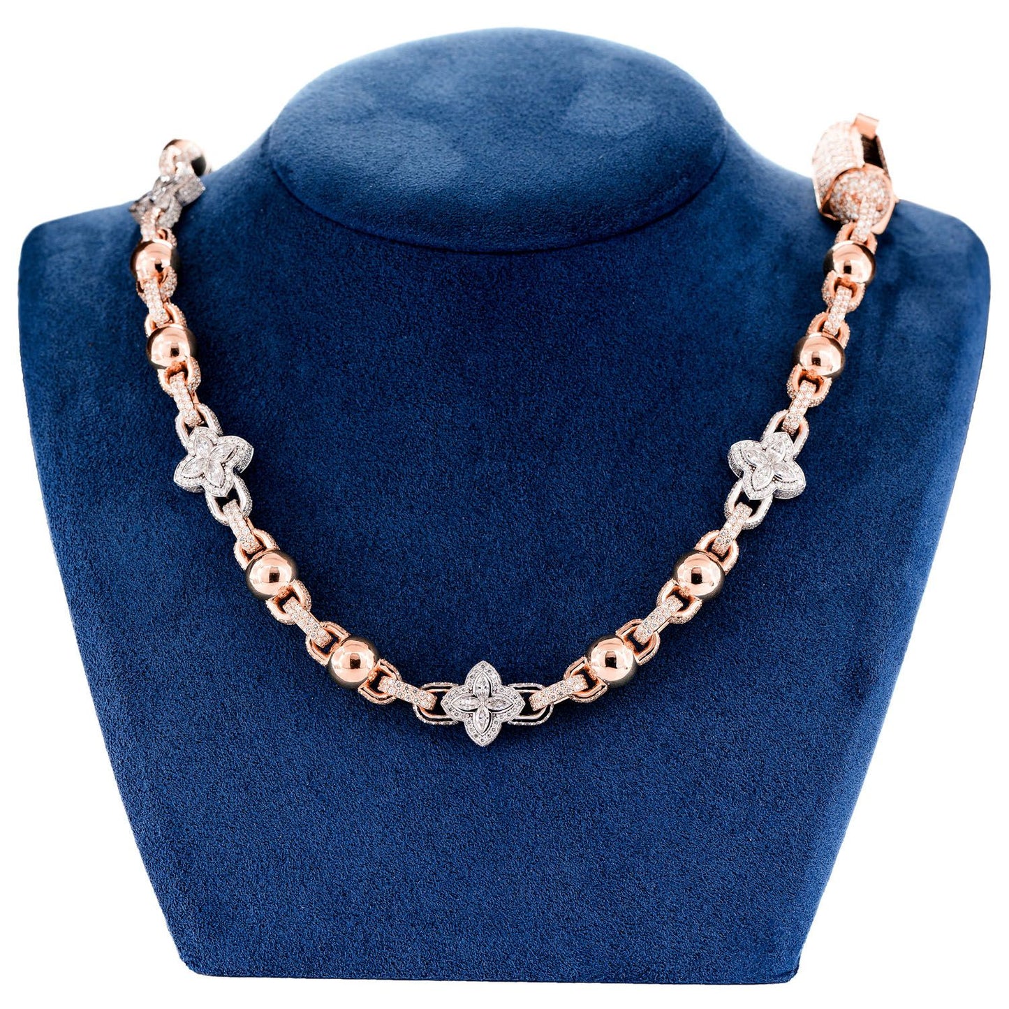 MARQUISE FLOWER DIAMOND STATION NECKLACE CHAIN 14K SOLID GOLD 36.10CTW
