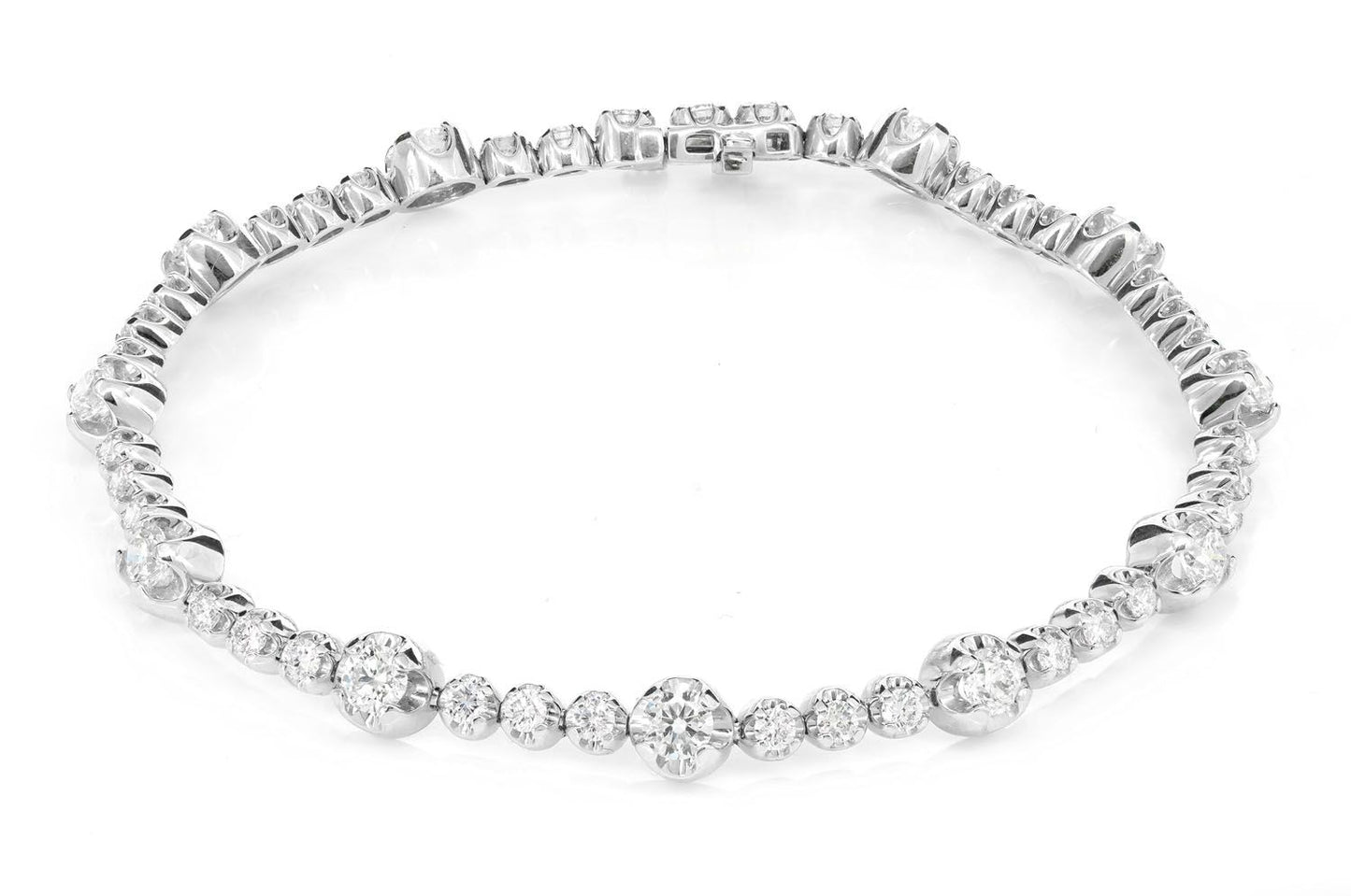 ELEVEN STATION CROWN SET DIAMOND TENNIS BRACELET 14K SOLID GOLD 3.70CTW