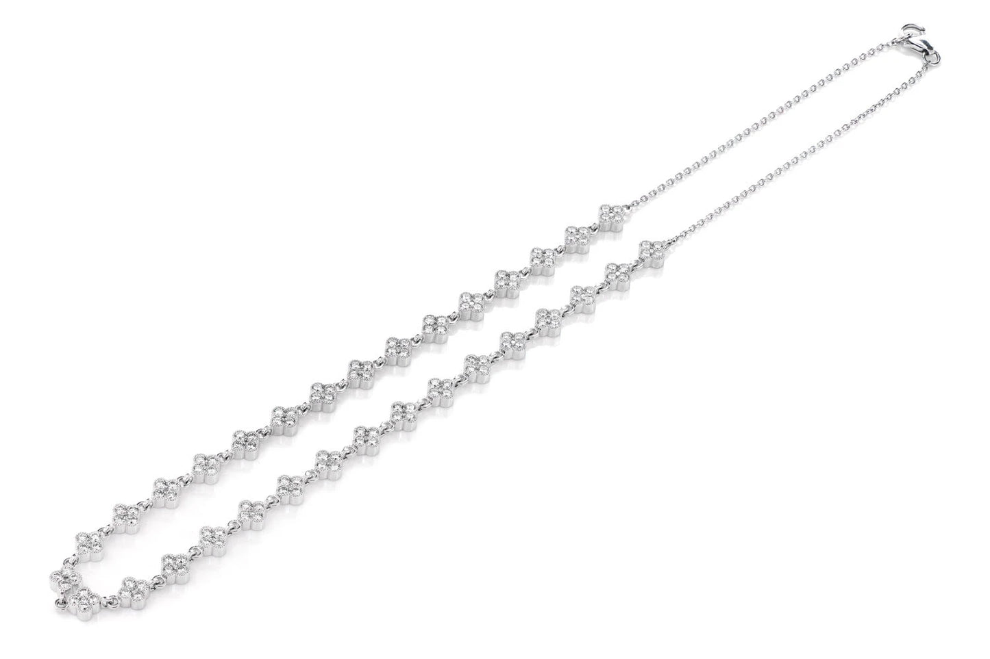 FOUR CLOVER DIAMOND MILGRAIN LINK STATION NECKLACE 14K SOLID GOLD 5.50CTW