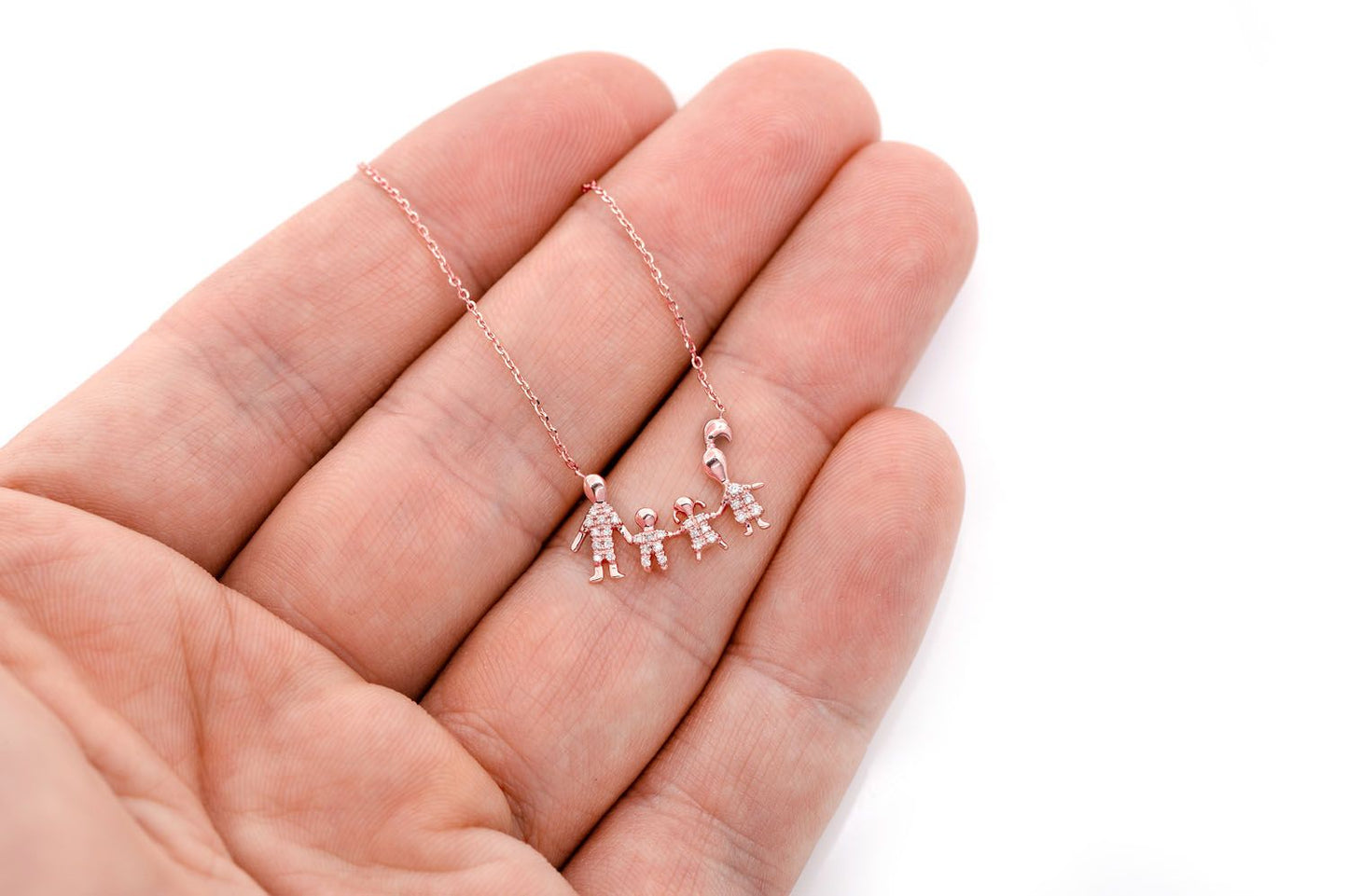 Семейное колье из четырех бриллиантов, цельное золото 14 карат, 0,10 карата