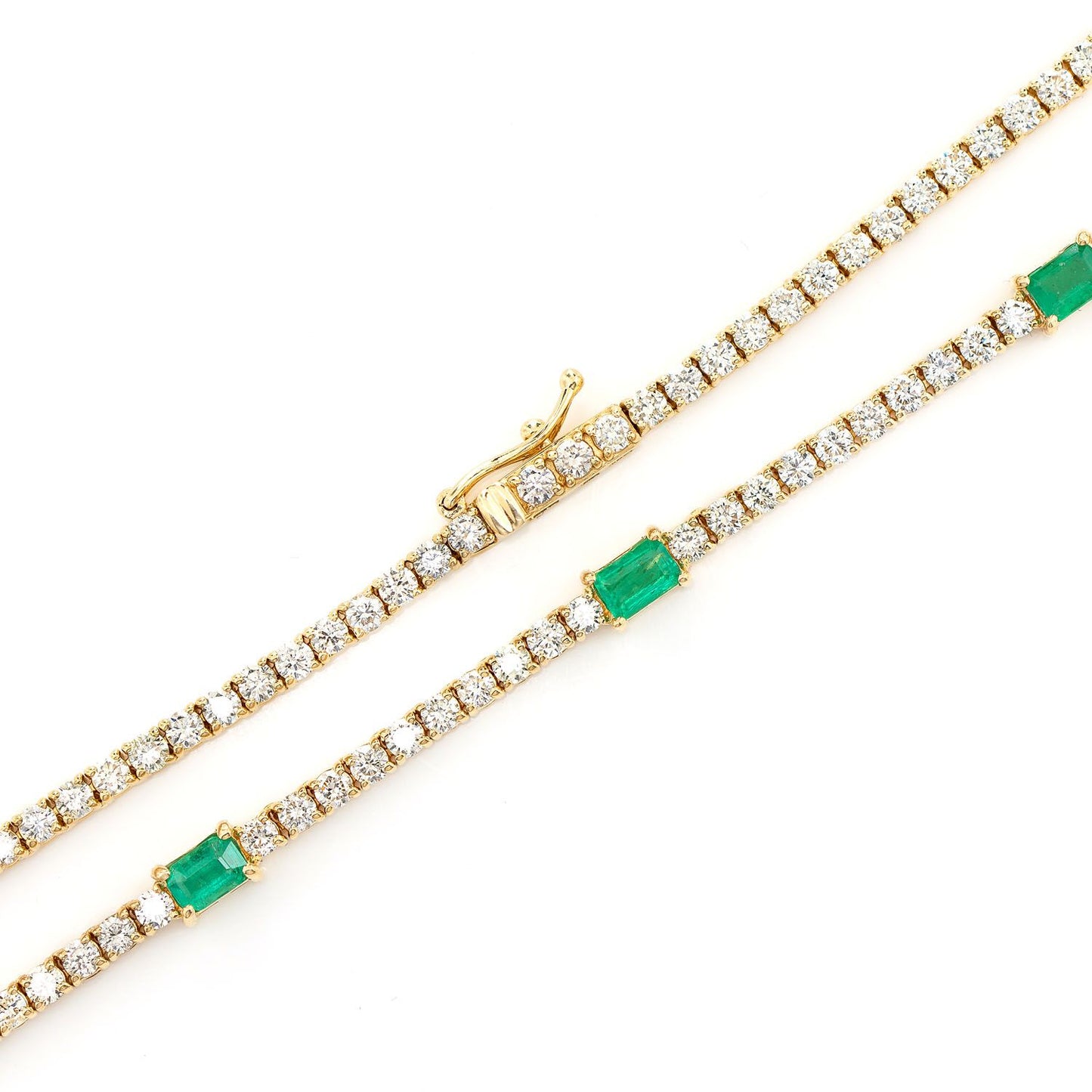 DIAMOND TENNIS NECKLACE WITH EMERALD GEMSTONES 14K SOLID GOLD 5.90CTW