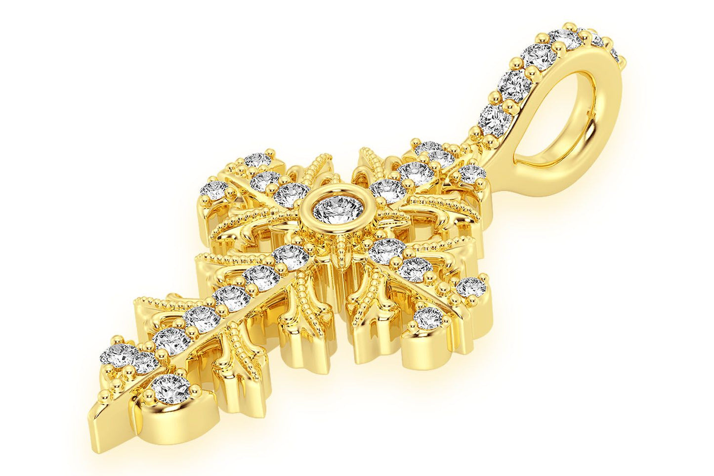 PANDANT CU CRUCE FILIGRANĂ ȘI DIAMANT, AUR MASIV DE 14K, 0.50CT