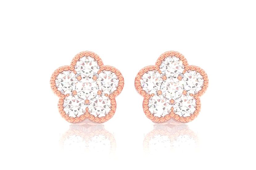 MILGRAIN DIAMOND CLOVER STUD EARRINGS 14K SOLID GOLD 0.50CTW