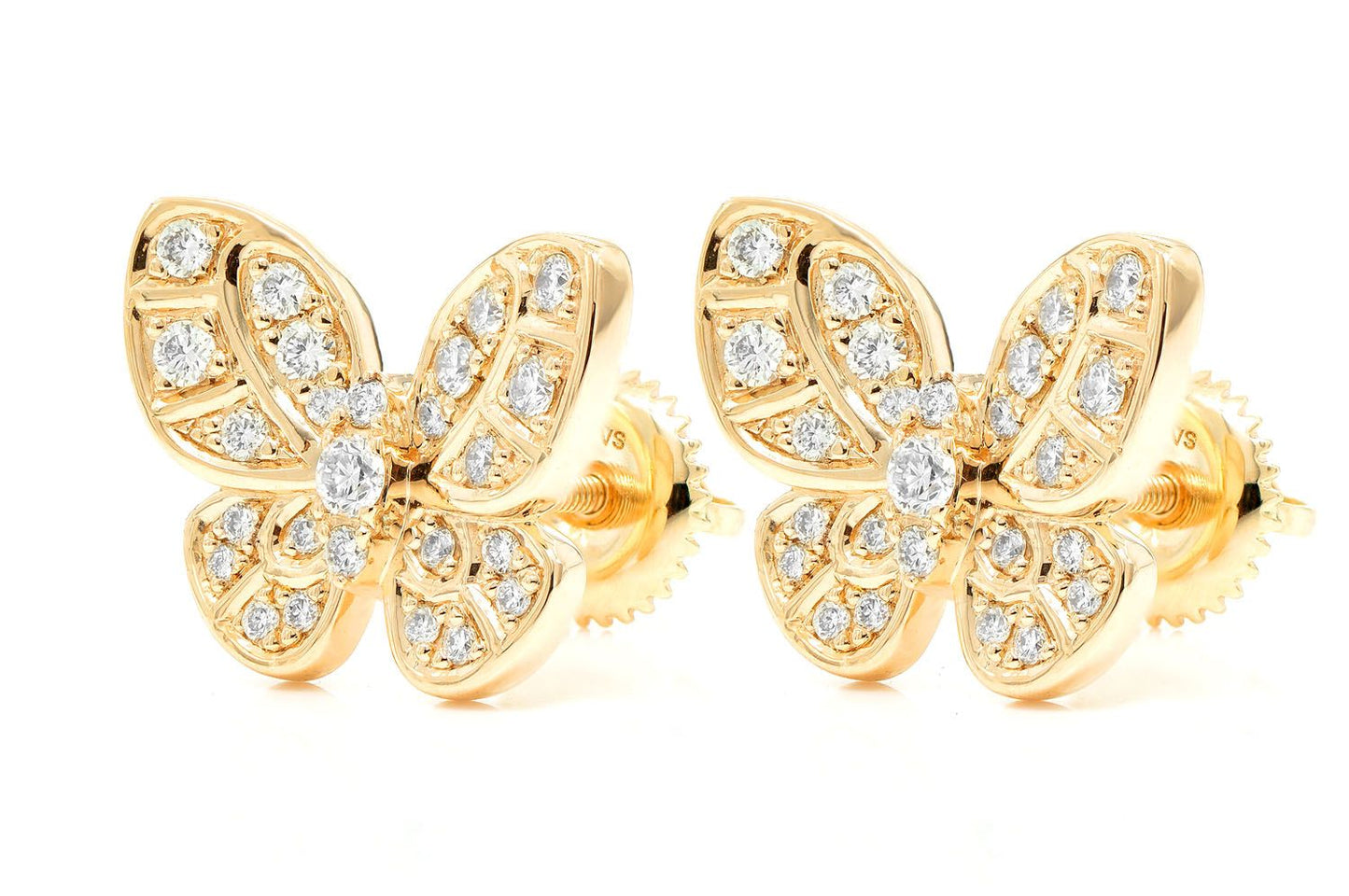 INTRICATE BUTTERFLY STUD DIAMOND EARRINGS 14K SOLID GOLD 0.35CTW