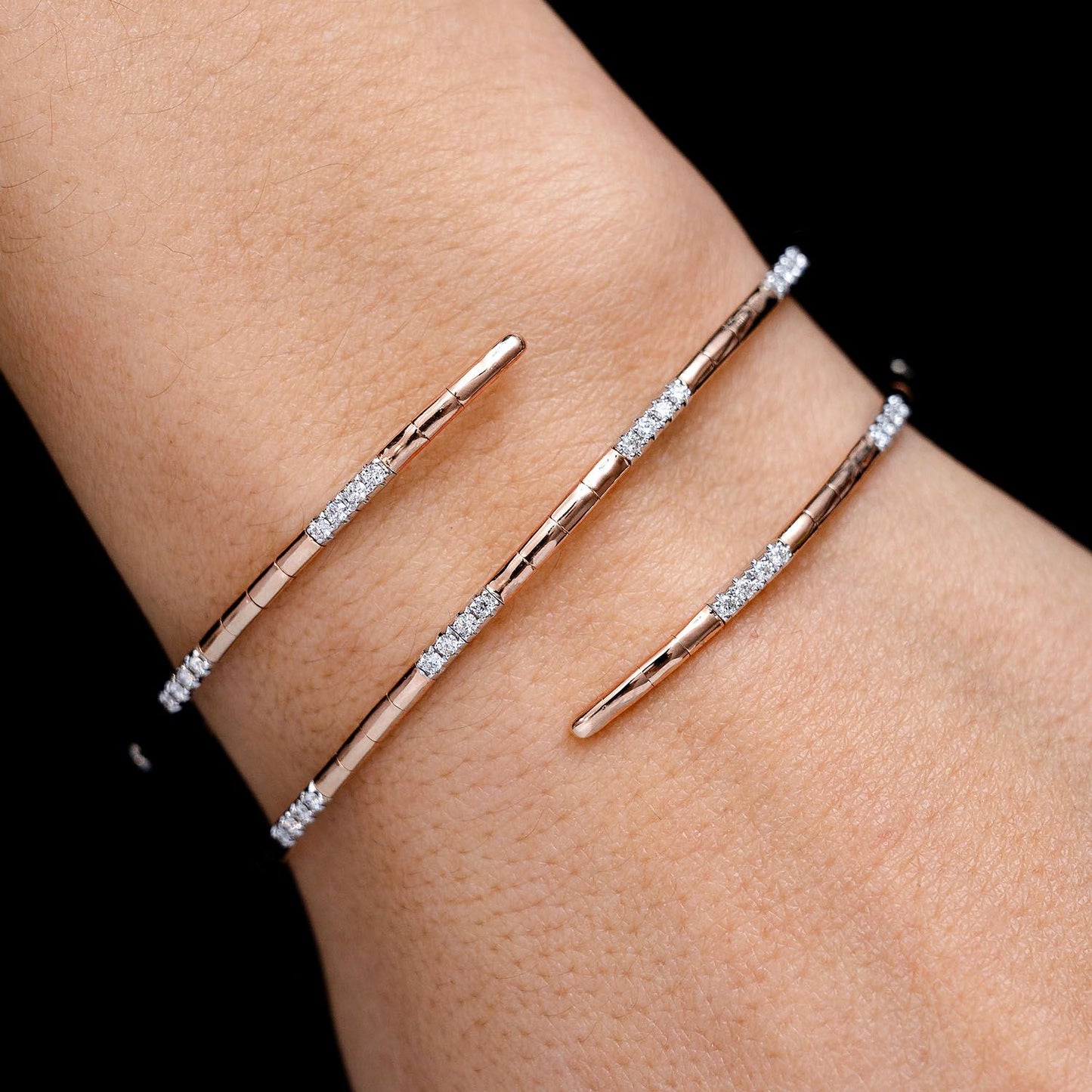 WRAP FLEX DIAMOND BANGLE BRACELET 14K SOLID GOLD 0.60CTW