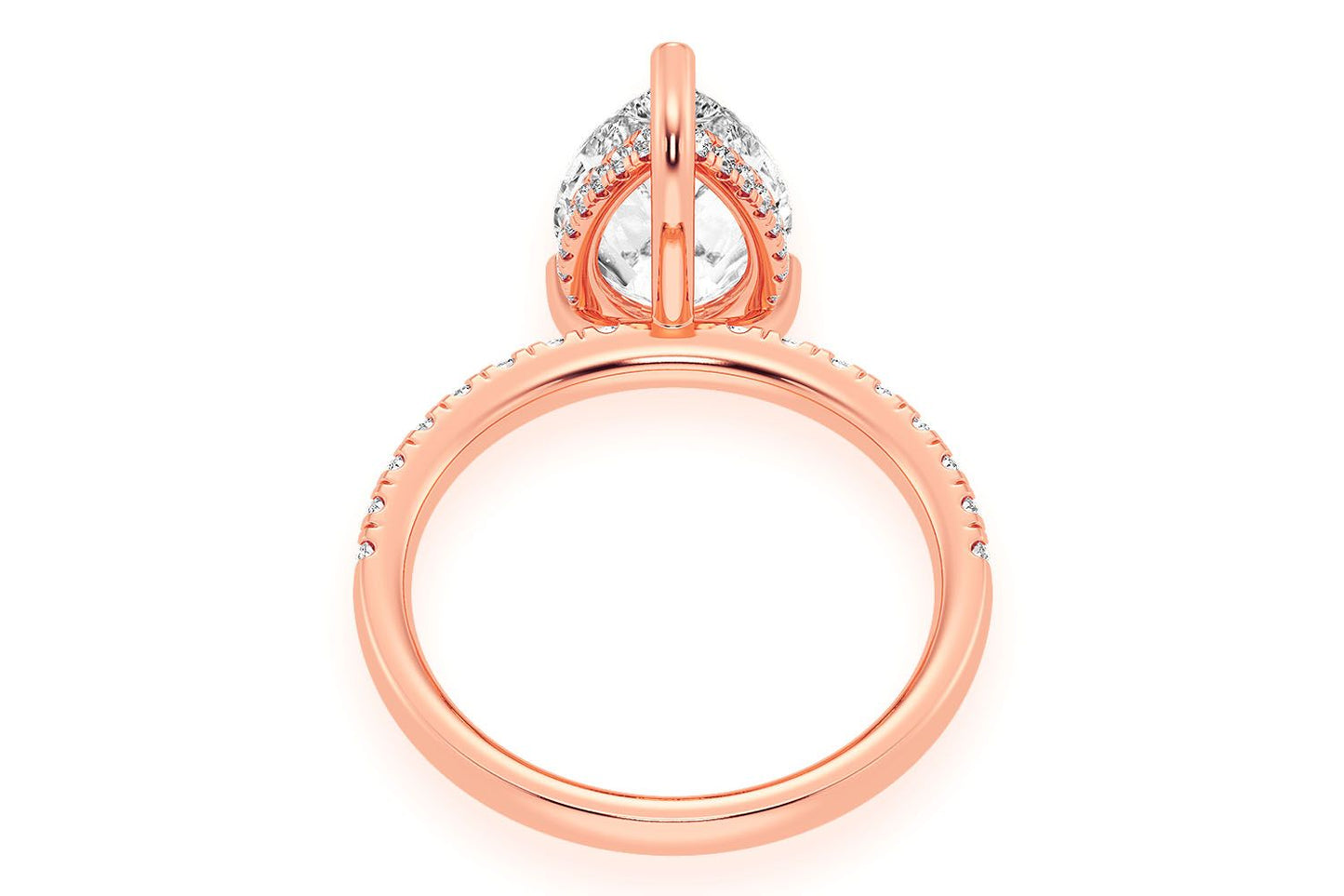 3.00CT PEAR SOLITAIRE - ONE ROW UNDER HALO - DIAMOND ENGAGEMENT RING