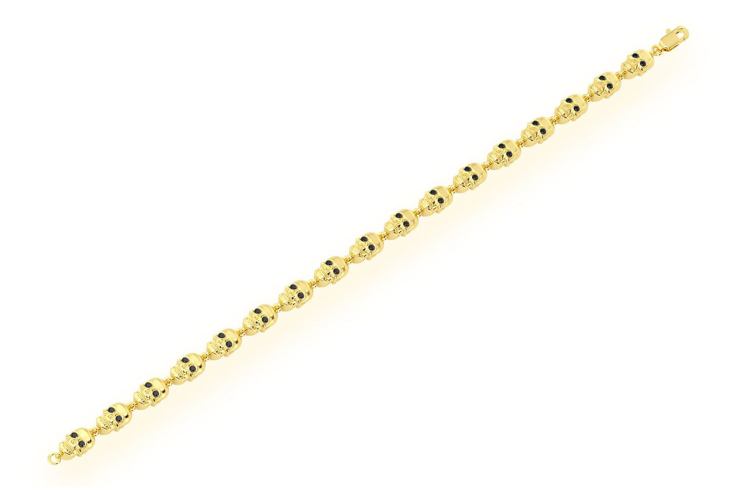BLACK DIAMOND & WHITE DIAMOND SKULL LINK BRACELET 14K SOLID GOLD 1.50CTW