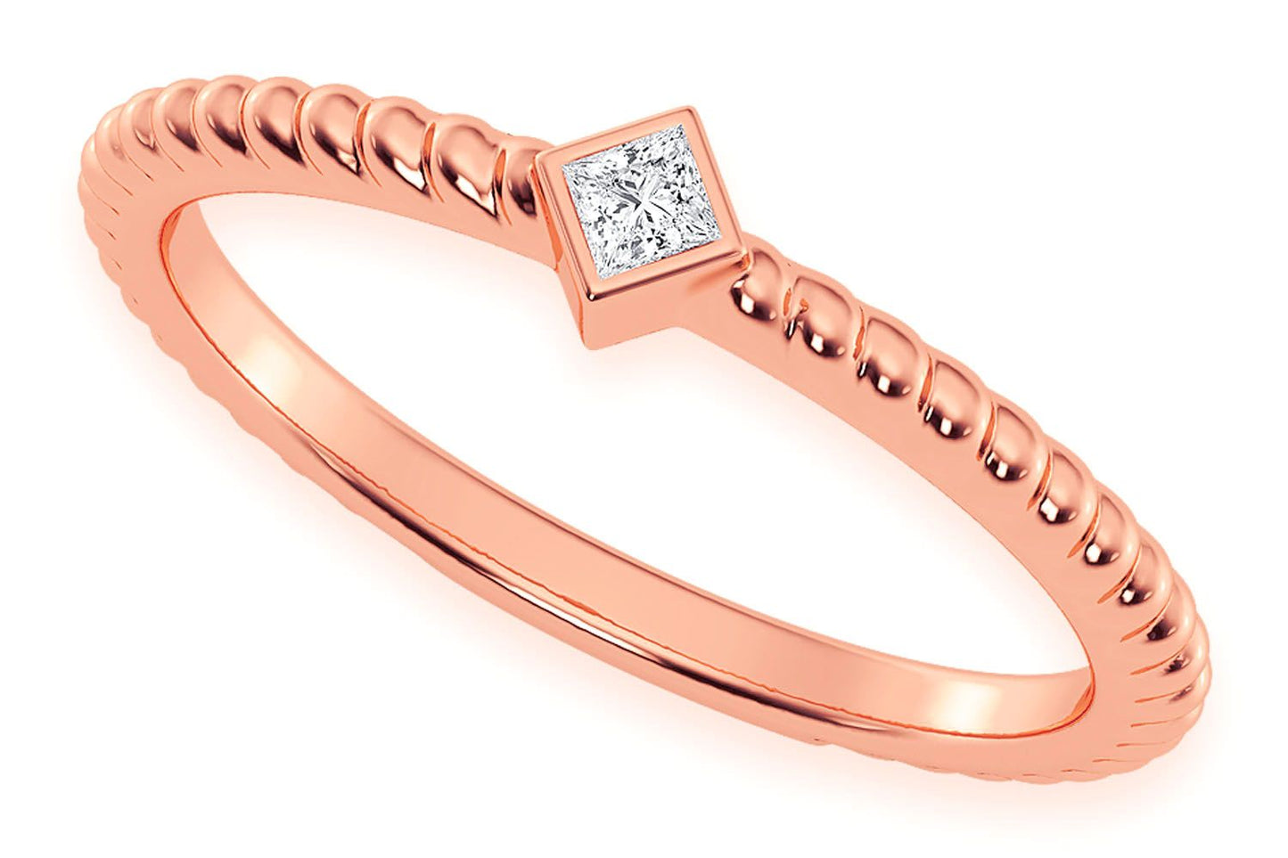 Кольцо с бриллиантами Princess Bezel Rope из цельного золота 14 карат 0,05 карата