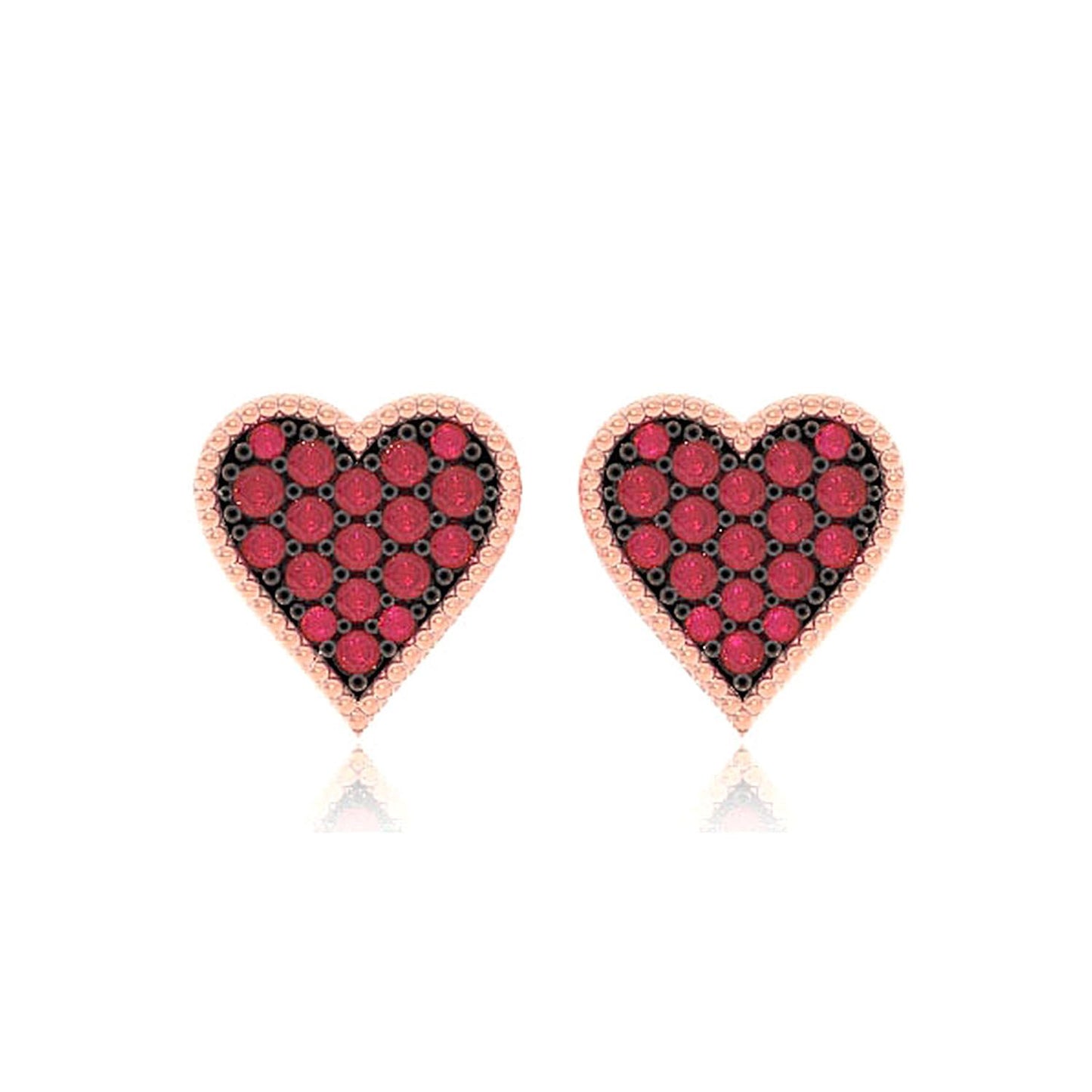 HEART PLAYING CARD RUBY STUD EARRINGS 14K SOLID GOLD 0.30CTW