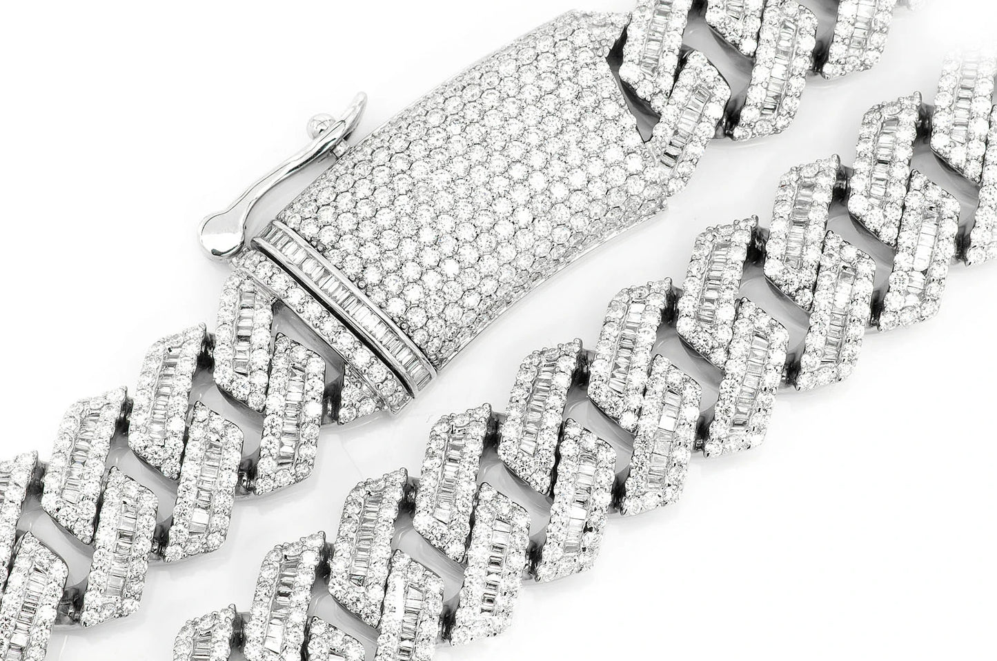 19MM RAISED BAGUETTE DIAMOND CUBAN LINK NECKLACE 14K SOLID GOLD 49.80CTW