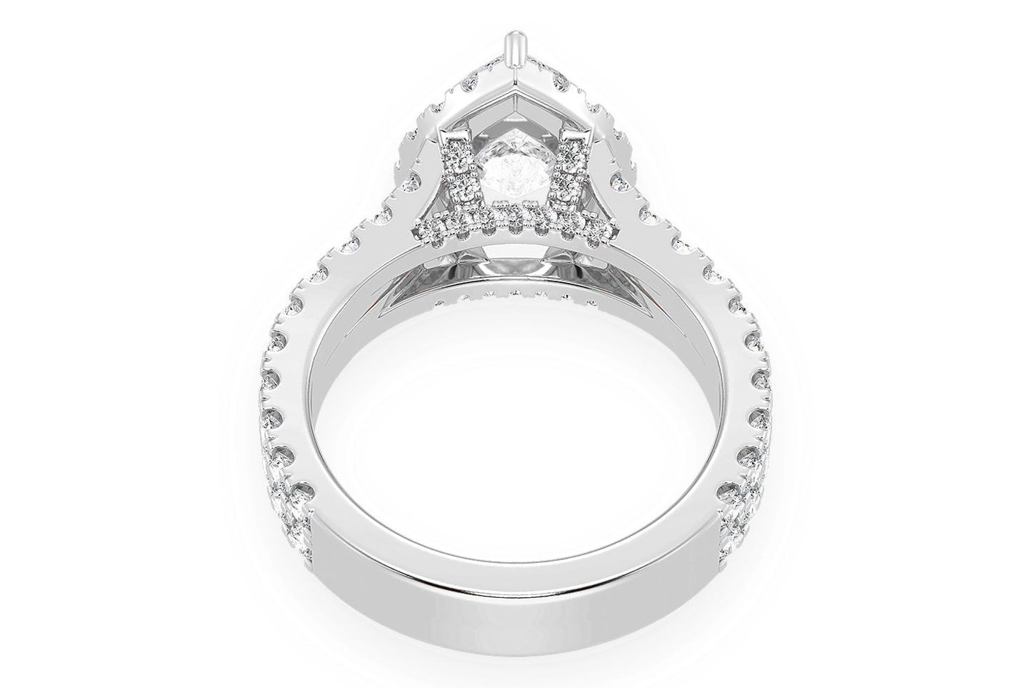SPHINX - 2.00CT PEAR SOLITAIRE - TWO ROW SPLIT SCALLOP - DIAMOND ENGAGEMENT RING
