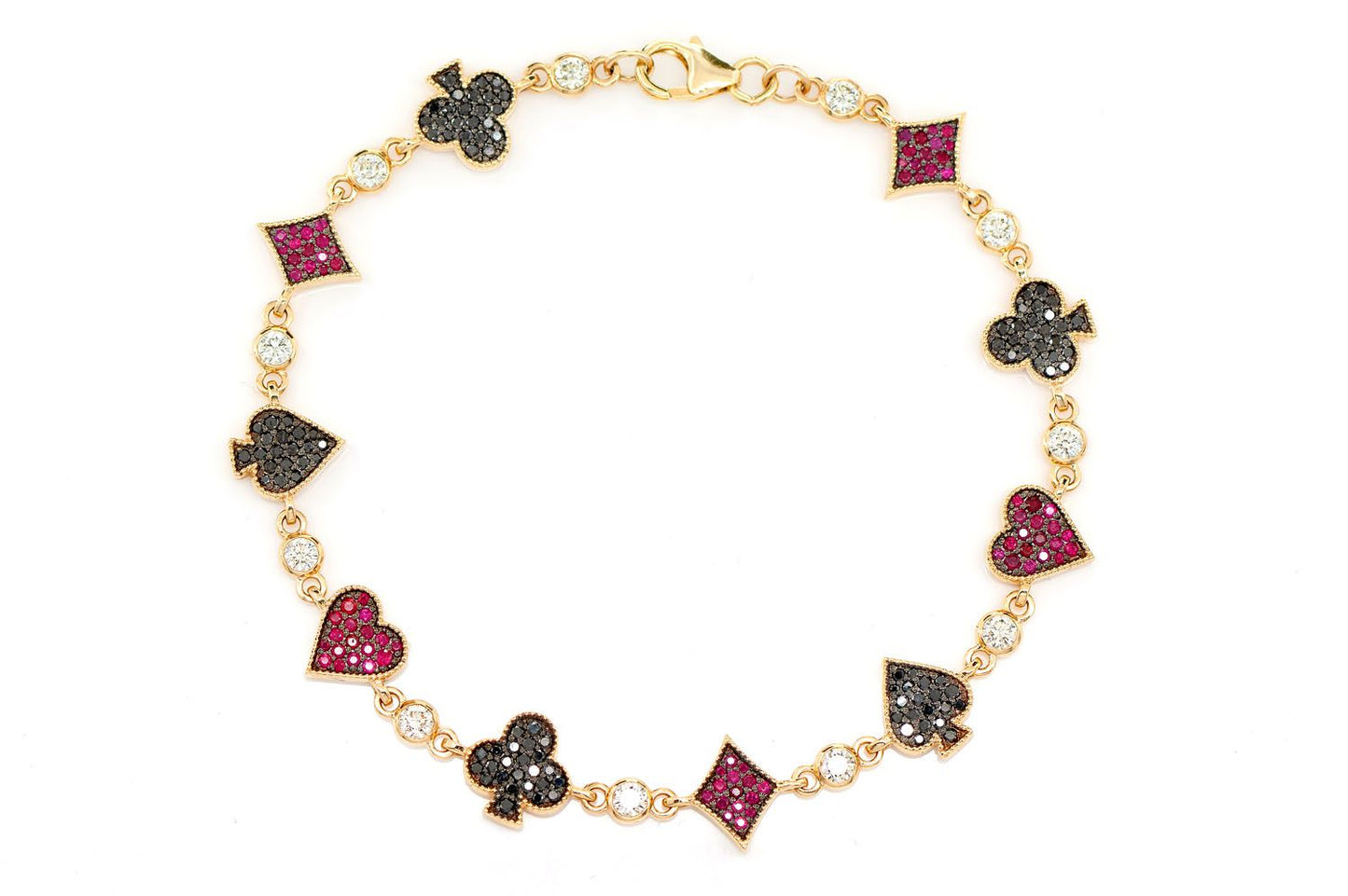 POKER PLAYING CARD SUIT BEZEL LINK BRACELET 14K SOLID GOLD 2.25CTW
