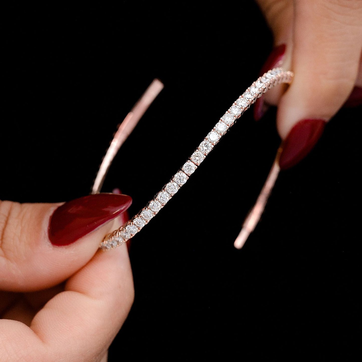 5PT PRONG SET DIAMOND FLEX BANGLE TENNIS BRACELET 2.00CTW 14K SOLID GOLD