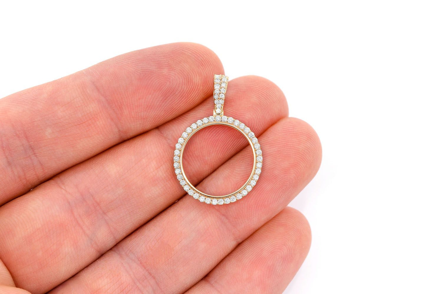 ROUND PICTURE MEMORY DIAMOND PENDANT 14K SOLID GOLD 0.50CTW