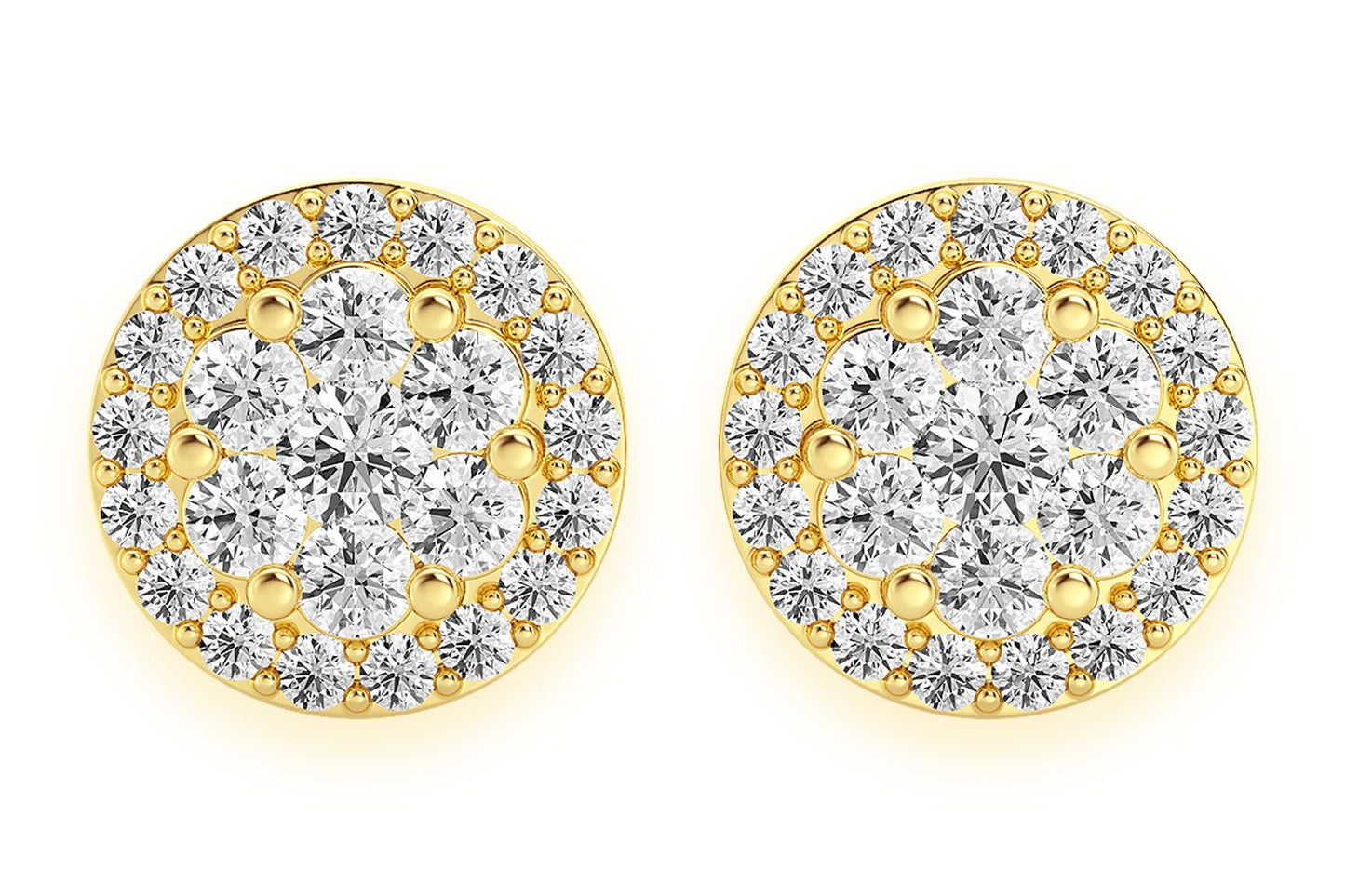 CERCEI CU DIAMANT ȘTIF CU HALO DE FLOARE DE 1,50 CT, AUR MASIV DE 14K