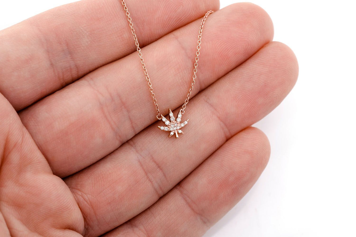 CANNABIS LEAF DIAMOND PENDANT 14K SOLD GOLD 0.10CTW