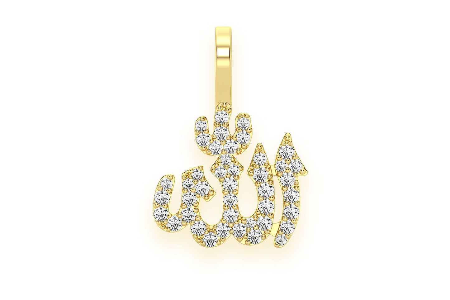 ALLAH ARABIC DIAMOND PENDANT 14K SOLID GOLD .30CTW