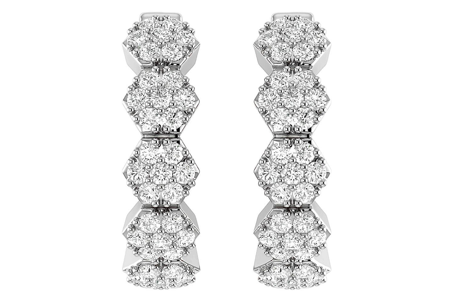 HEXAGON DIAMOND HOOP EARRINGS 14K SOLID GOLD 0.30CTW