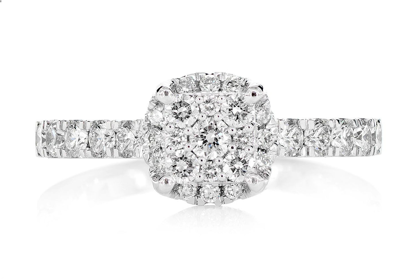 0.85CTW SQUARE CLUSTER HALO 14K SOLID GOLD - DIAMOND ENGAGEMENT RING