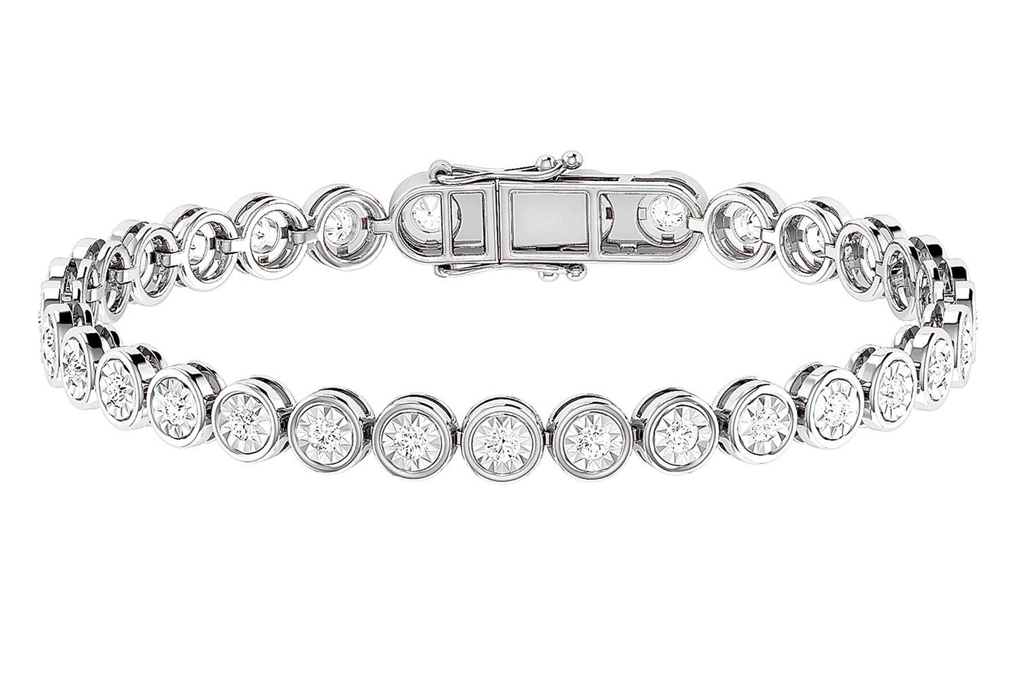 BEZEL SET MIRACLE DIAMOND TENNIS BRACELET 14K SOLID GOLD 3.00CTW