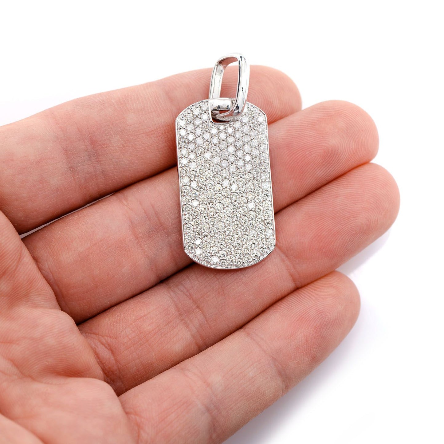DIAMOND PAVE DOG TAG PENDANT 14K SOLID GOLD 3.50CTW