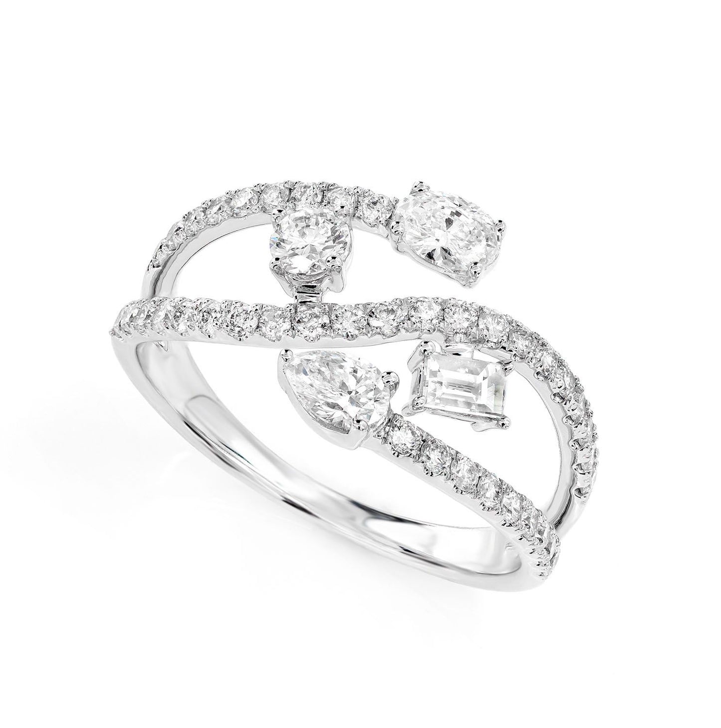 MULIT SHAPE BYPASS DIAMOND RING 14K SOLID GOLD 1.10CTW