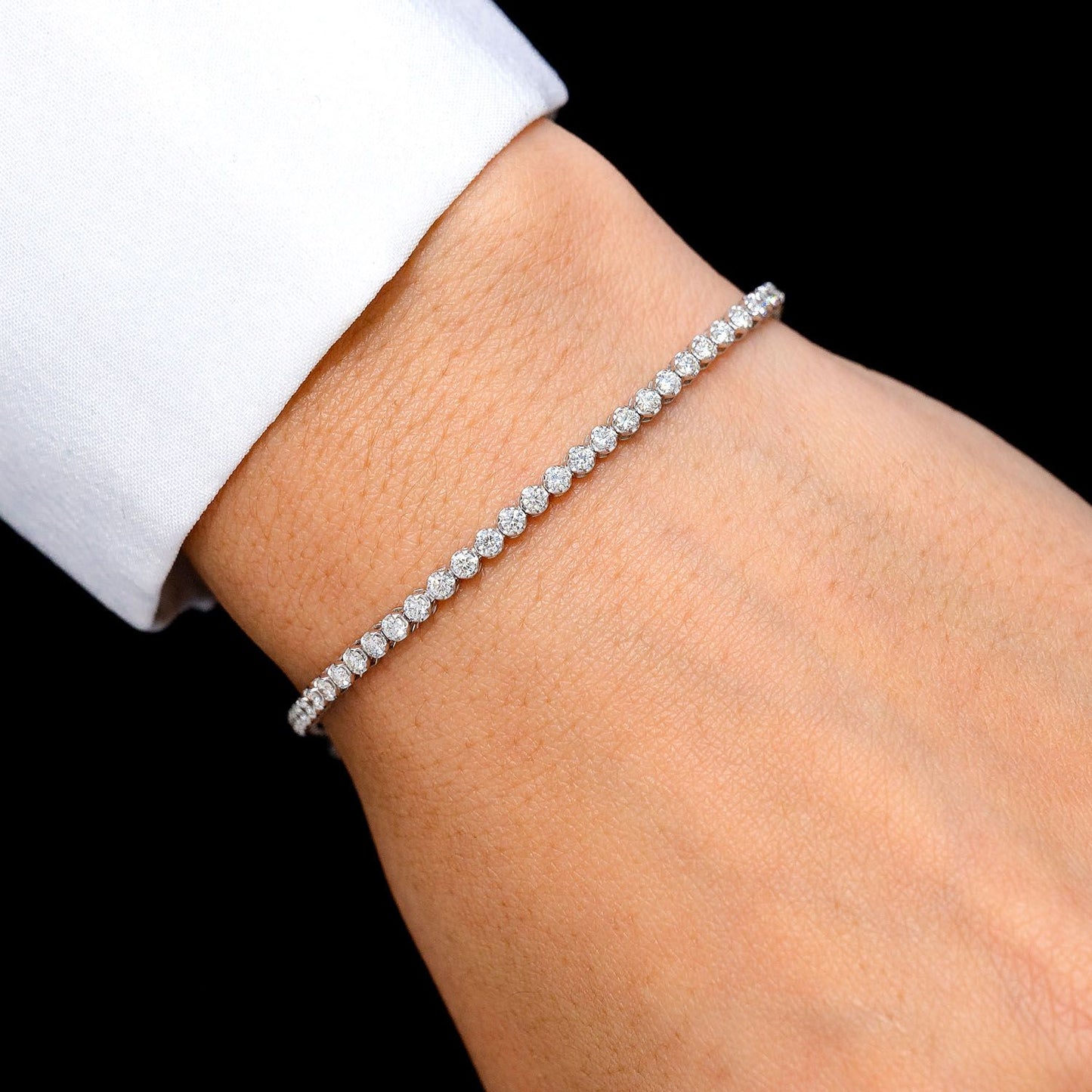 3PT CROWN SET DIAMOND TENNIS BRACELET 14K SOLID GOLD 2.00CTW