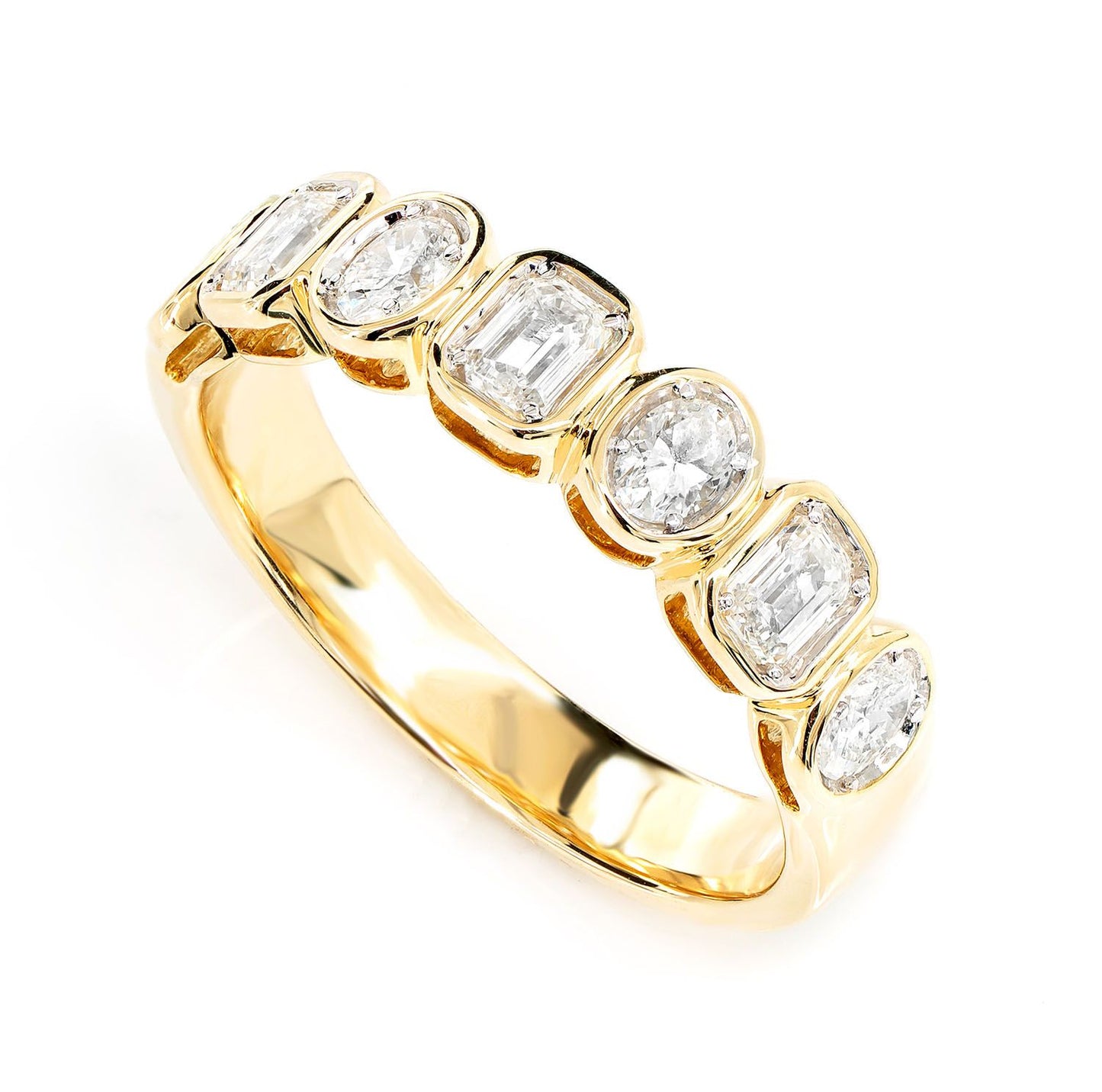 OVAL AND BAGUETTE BEZEL DIAMOND BAND RING 14K SOLID GOLD 0.80CTW