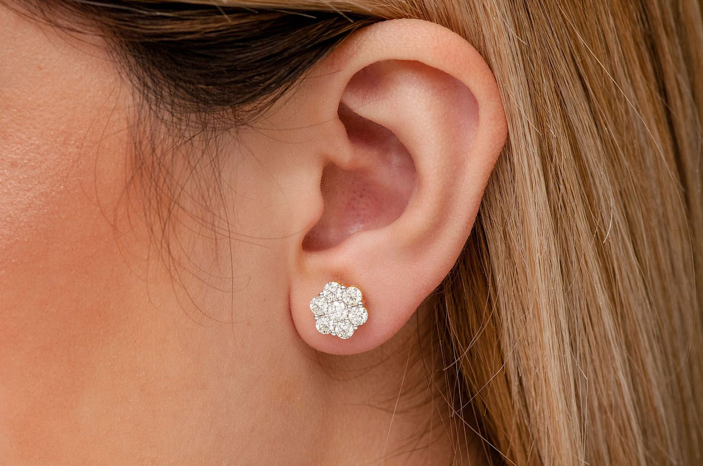 2.00CTW FLOWER STUD DIAMOND EARRINGS 14K SOLID GOLD
