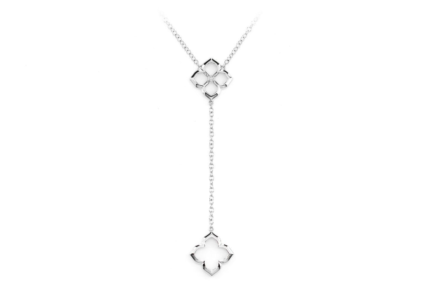 OPEN CLOVER Y DANGLE NECKLACE 14K SOLID GOLD 0.01CTW