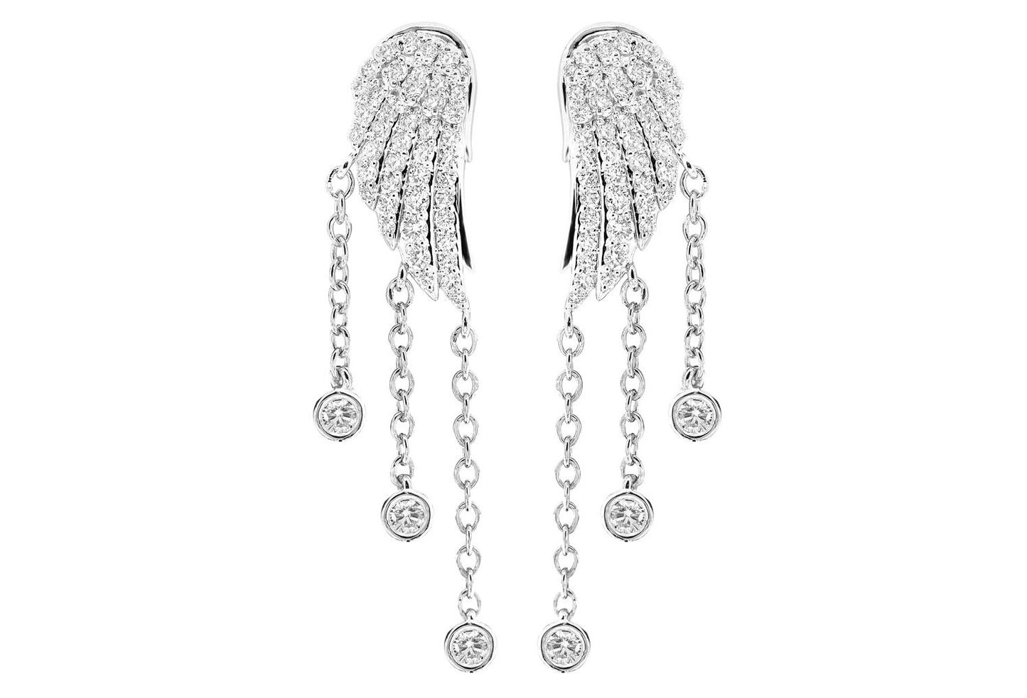 ANGEL WING DANGLING EARRINGS 14K SOLID GOLD 0.75CTW
