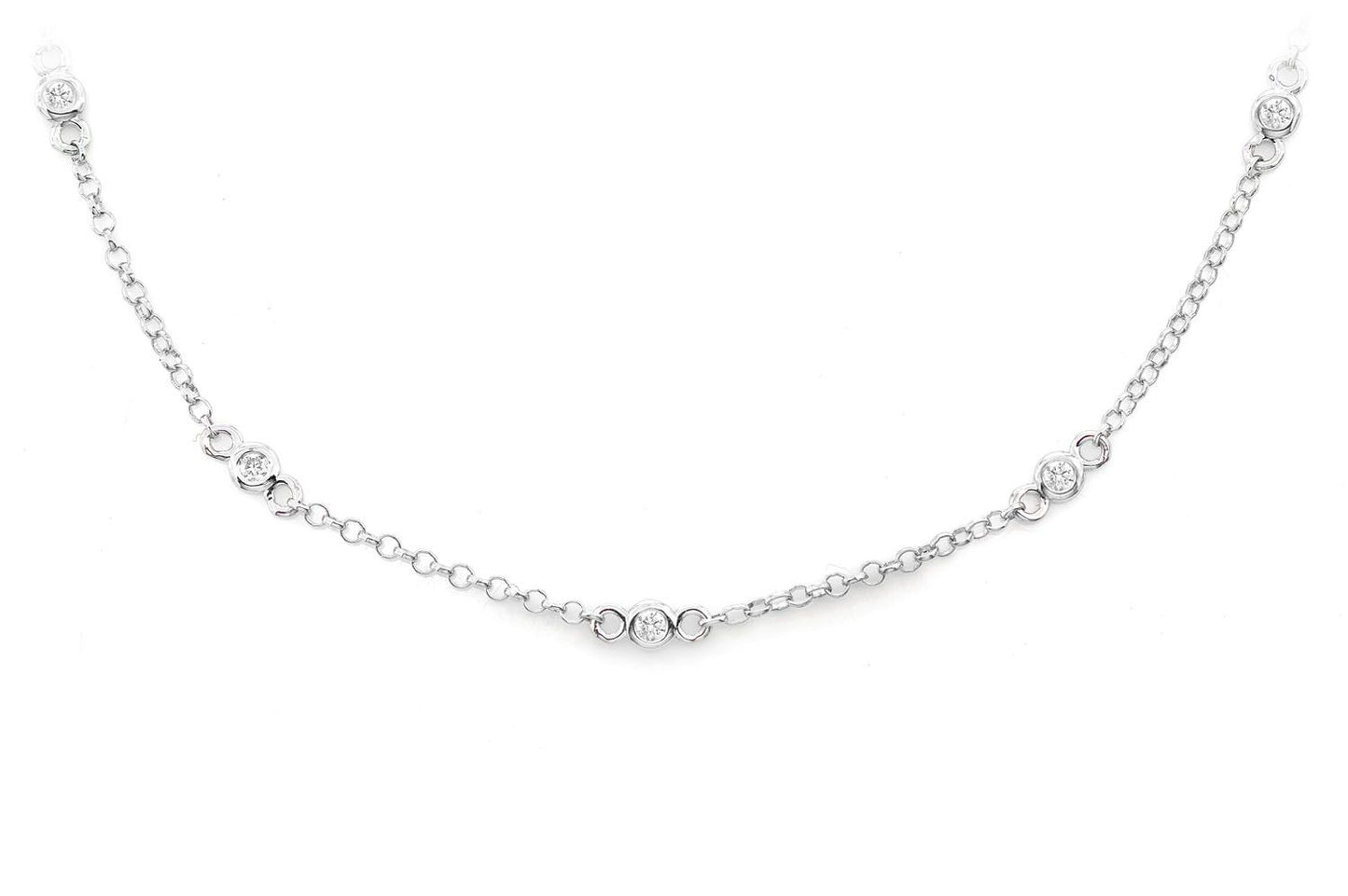 ROUND BEZEL SET DIAMOND NECKLACE CONNECTED 14K SOLID GOLD 0.35CTW