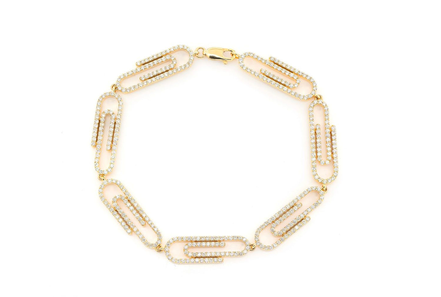 PAPER CLIP DIAMOND BRACELET 14K SOLID GOLD 3.50CTW