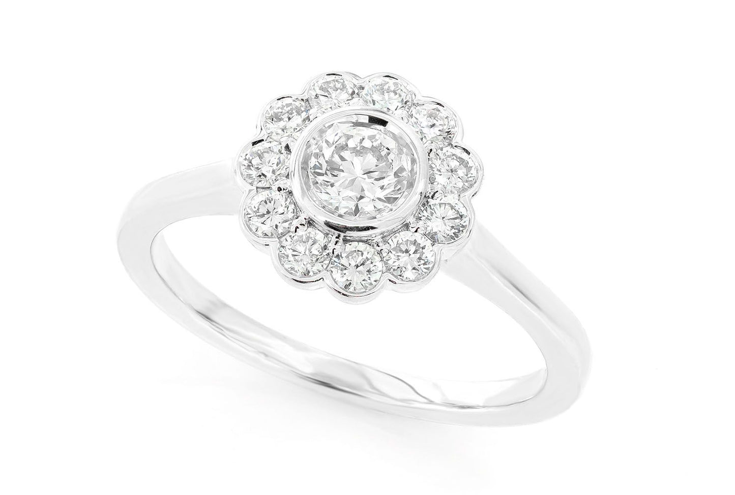 FLOWER BEZEL HALO DIAMOND RING 14K SOLID GOLD 0.65CTW