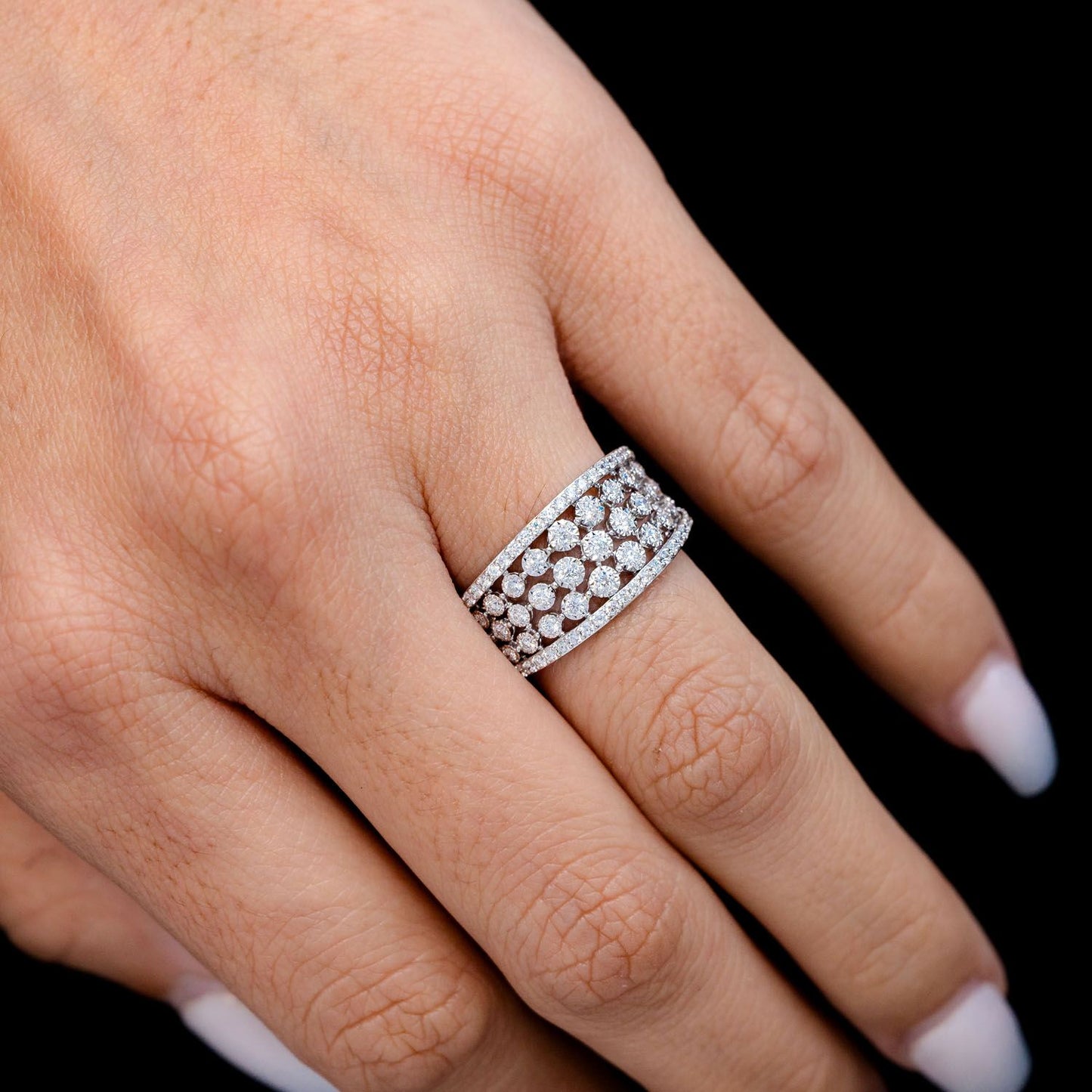 OPEN MIRACLE SET DIAMOND WIDE BAND RING 14K SOLID GOLD 0.65CTW