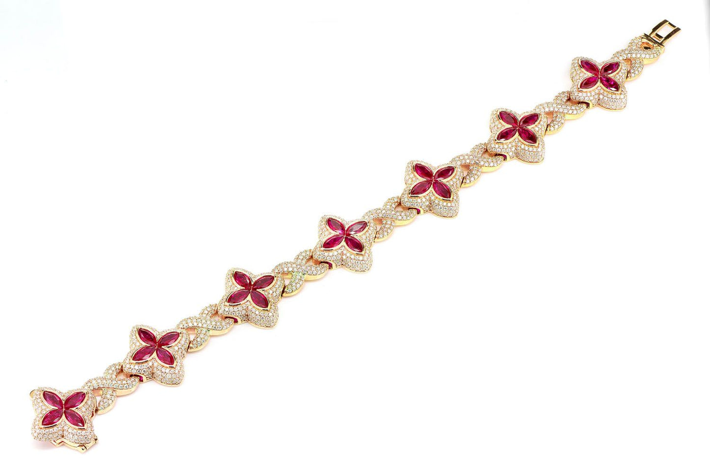 RUBY DIAMOND MARQUISE FLOWER INFINITY LINK BRACELET SOLID GOLD 19.60CTW