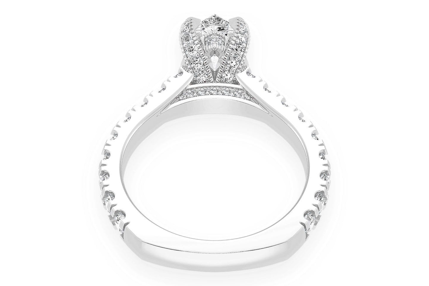 THINN - 1.00CT PEAR SOLITAIRE - SINGLE ROW SCALLOP - DIAMOND ENGAGEMENT RING