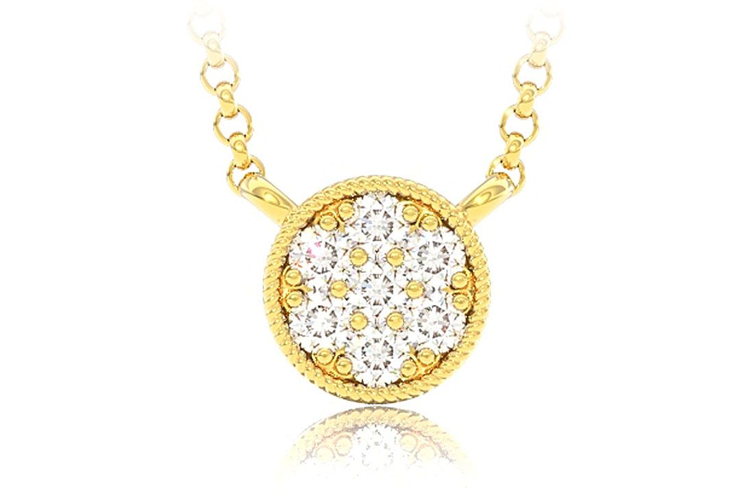 ROUND DIAMOND DISC PENDANT 14K SOLID GOLD 0.10CTW