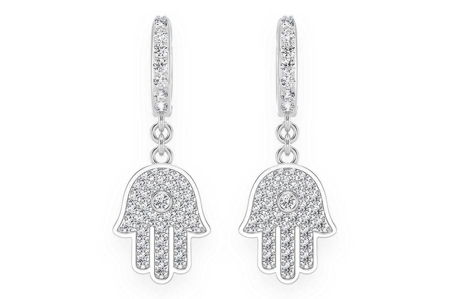 HAMSA DANGLING DIAMOND EARRINGS 14K SOLID GOLD 0.50CTW