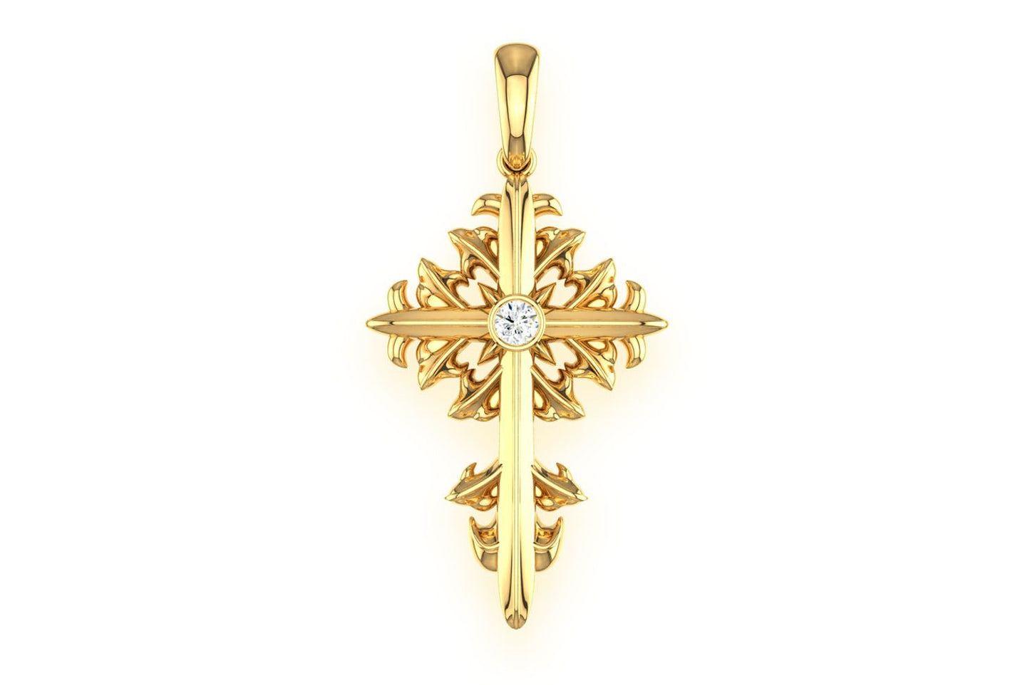 FILIGREE CROSS 14K SOLID GOLD .02CTW